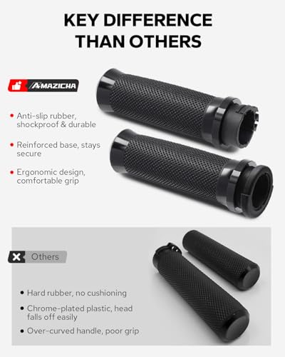 Amazicha 1inch Handlebar Grips, Cable Throttle Control Hand Grips Fit for Harley ’96-’07 Touring, ’96-Later XL, ’02-’17 VRSC, ’08-’13 XR, ’96-’17 Dyna (Except FXDLS) - color: Black