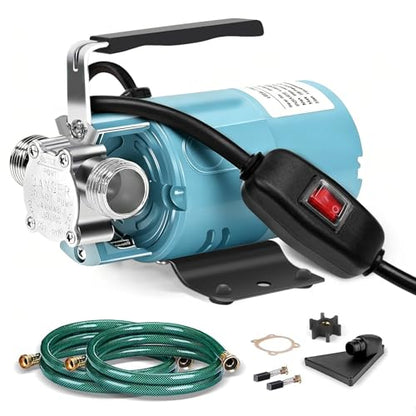Water Transfer Pump, 115V 1/10HP Electric Utility Pump with On/Off Switch 2*6 ft Water Hoses Kit for Removing Water from Garden Pool Aquariums Hot Tub Draining 1/8’’ Low Suction for Rain Barrel (Blue) - color: 115v-blue