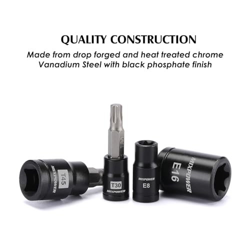 MIXPOWER 25 Piece Torx Bit and Socket Set, 13 Star Bits (T8- T60) & 12 E-Torx Sockets (E4-E22), Professional Grade Auto & Motorcycle Mechanic Set (Pack of 2) - size: T8-T60,E4-E22(25PCS) (Pack of 2)