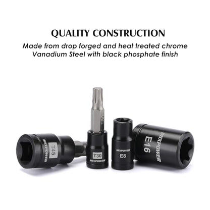 MIXPOWER 25 Piece Torx Bit and Socket Set, 13 Star Bits (T8- T60) & 12 E-Torx Sockets (E4-E22), Professional Grade Auto & Motorcycle Mechanic Set (Pack of 2) - size: T8-T60,E4-E22(25PCS) (Pack of 2)