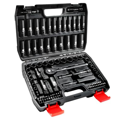 LLNEDL 3/8" Impact Socket Set Drive, 95Pcs Deep&Shallow Socket Wrench Set - color: Black Case