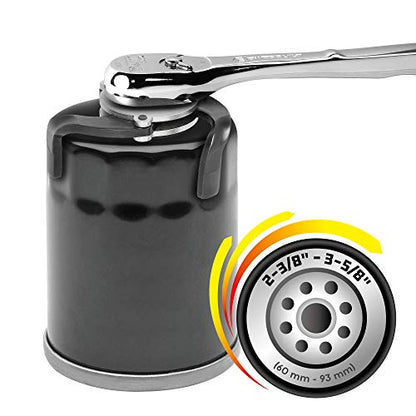 Powerbuilt Universal and Auto-Adjusting Spider 3 Jaw Oil Filter Wrench, 2-5/16" to 3-9/16" (60mm to 90mm) Range, Built-in Magnets and Spring-Loaded Steel Jaws Hold Onto Filter, 3/8-in. Drive - 240245 - style: 3-Jaw Magnetic