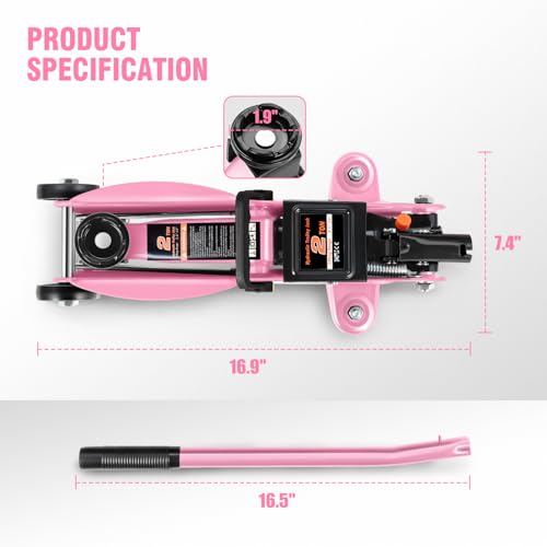 DNA Motoring Low Profile Hydraulic Trolley Service/Floor Jack, 2 Ton (4000 lbs) Capacity, Lifting Range 5.1"-13", Pink, TOOLS-00474-PK - color: Pink, style: 2 ton