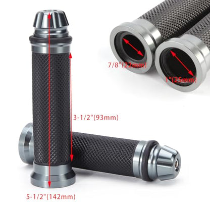 Universal 7/8" 22mm Motorcycle Handlebar Grips - Gel Rubber Compatible with Chopper, Cruiser, Street, Dirt Bike - color: Titanium