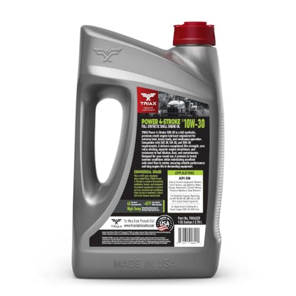TRIAX Power 4-Stroke 10W-30 Full Synthetic 4-Cycle Small Engine Motor Oil | For Lawnmower, Generator, Tractor, Log Splitter, Snow Blower, Pressure Washer, Cement Mixer, and More (1 Gallon) - size: 1 Gallon