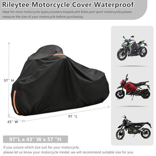Full Enclosed Motorcycle Cover Waterproof,Heavy Duty 600D Oxford Outdoor Indoor Motorcycle Full Cover with All-Round Enclosed Zipper and Reflective Strips,Fits Most Heavy Duty Scooter Moped Motorcycle - size: 96" W x 43" D x 56" H