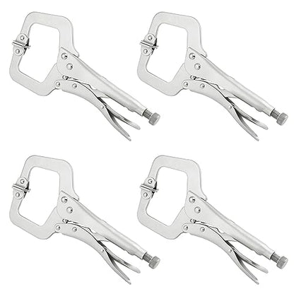 4 Pack 11 Inch C Clamp Locking Pliers,Locking C Clamp, Adjustable Nickel Plated C Pliers For Wood Working, Welding, Electrician Maintenance and more, by GENHAKON - size: 4 Pack 11 Inch