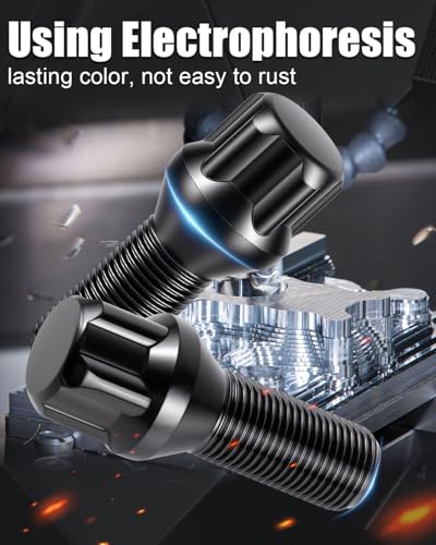 GAsupply 14x1.25 Lug Bolts 4 Locks +1 Key, 28mm Shank Length, Conical Seat - color: Black, size: 14x1.25-Cone Seat