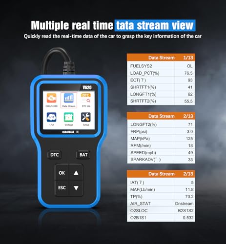 OBD2 Scanner & Battery Tester, Car Diagnostic Tool for Check Engine Light - color: blue