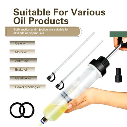 Car Power Steering Fluid Extractor, 200cc Oil Suction Pump, Manual Extraction Oil Syringe with 2 Hoses, Universal for Most Cars (White)