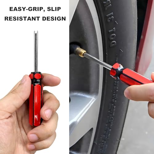 64‬PCS Tire Valve Stem Removal Tool Kit, Dual & Single Head Puller 4-Way Tool w/ 30 Valve Cores & 20 Valves Caps, Tire Stem Core Remover Installation Tools for Most Cars