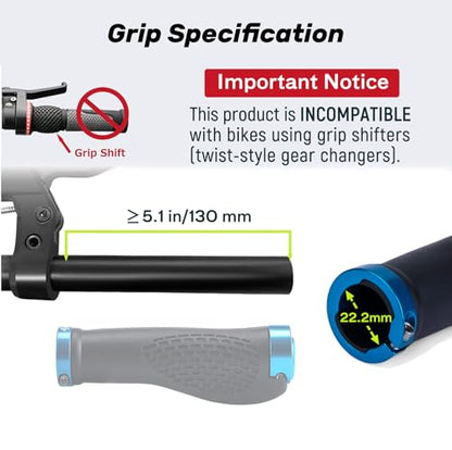 SAPLIZE Bike Handlebar Grips, Ergonomic Design, Wide Palm Support Rubber Bike Grips, Double Lock-on, for Mountain Road MTB Bike, Urban Bikes Scooters, Multi-Color Options - color: Classic Black+Blue