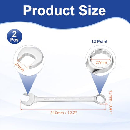 HARFINGTON 2pcs Combination Wrench 27mm Metric 12-Point Box and Open End - size: 27mm