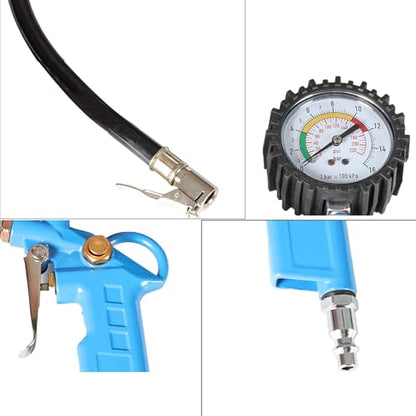 0-220PSI Tire Inflator with Pressure Gauge, 16 BAR Dial Wheel Air Tire Pressure Gauge, Air Compressor Tire Inflator Attachment for Cars Motorcycle Bike