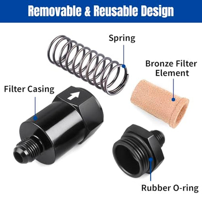 6AN Billet Inline Fuel Filter 30 Micron Anodized Aluminum Black 2PCS - size: 6 AN (3/8 in)