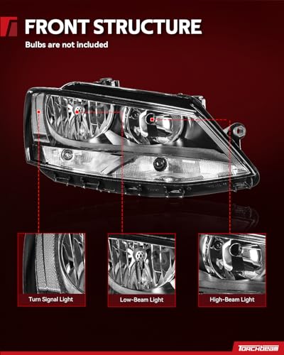 Torchbeam Headlight Assembly Compatible with J-e-tta 2011 2012 2013 2014 2015 2016 Chrome Housing Clear Reflector Driver and Passenger Side - color: Chrome-Clear/J-e-tta 2011-2016