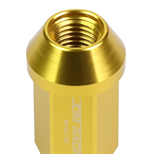 Auto Dynasty 20-Piece M12 x 1.5 Extended Aluminum Alloy Wheel Lug Nuts+Adapter Key (Gold) - color: Gold