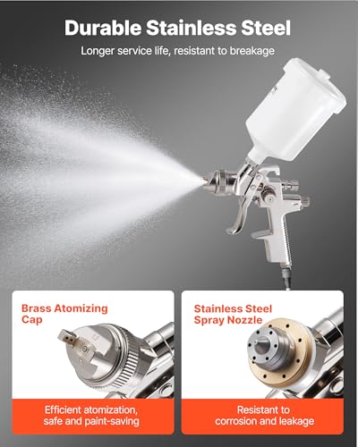VEVOR LVLP Air Spray Gun, Gravity Feed Paint Sprayer Gun with 3 Nozzles (1.3/1.4/1.7mm), 600ml Capacity Automotive Paint Sprayer with Air Regulator for Furniture, Car Painting, Home Improvement - size: LVLP -1.3/1.4/1.7mm