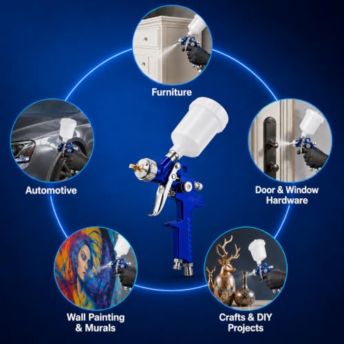 Mini HVLP Air Spray Gun Kit with 0.8mm & 1.0mm Nozzles, 125cc Cup for Automotive Touch Up & DIY Projects, Professional Paint Sprayer (0.8mm Nozzle)