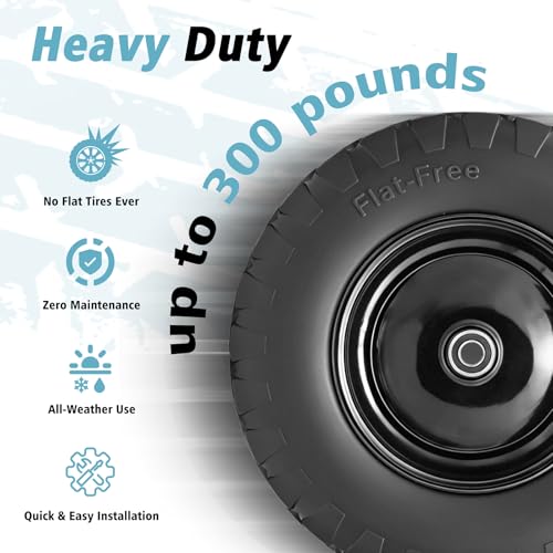 (1 Pack) 16" Flat Free Wheelbarrow Tire and Wheel, Solid Replacement With 3" Centered Hub, 5/8" 3/4" Bearings, Universal Fit 4.80/4.00-8, 3.50/3.00-8, 4.00-6 - color: 1 Pack, size: 16"-4.80/4.00-8"