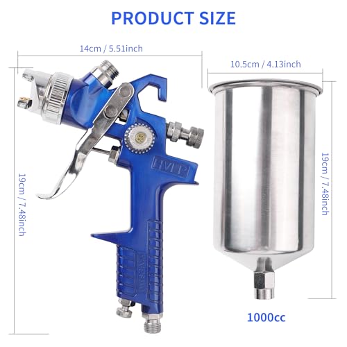 HVLP Gravity Feed Spray Gun Kit with 1.4/1.7/2.0/2.5mm Nozzles - color: blue