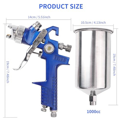 HVLP Gravity Feed Spray Gun Kit with 1.4/1.7/2.0/2.5mm Nozzles - color: blue