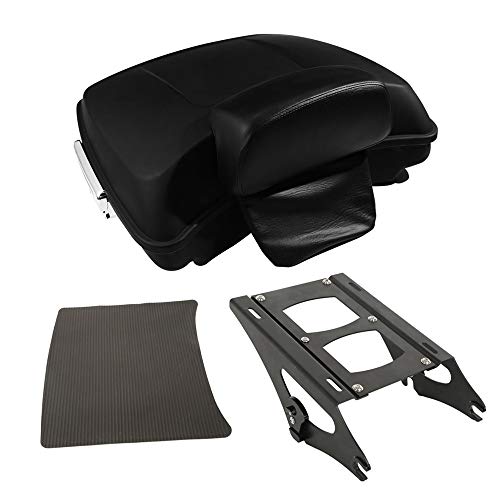TCT-MOTORPARTS 5.5" Razor Motorcycle Pack Trunk Luggage w/Backrest Mount Rack Fit for Harley 2014-2025 Road King Street Glid Limited Road Glide - color: Matte Black Razor Trunk+Black Rack