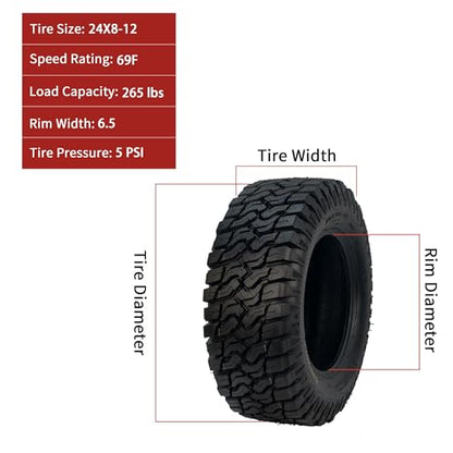 GarveeTech 24x8x12 ATV Tires, 2 Pack 24x8-12 ATV UTV Tires 24 8 12 All Terrain Tires for Trail, Desert, Mud, Dirt, Street, Sand, 4PR Tubeless - size: AT24X8-12, style: Pattern A