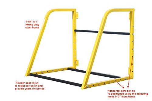 MaxxHaul 50256 Heavy‑Duty Adjustable Wall‑Mount Tire Storage Rack – Telescoping 32–48″ Width, 375 lb Capacity, Powder‑Coated Steel, 51.75″W x 28″D x 28″H – Garage/Shop - color: Yellow