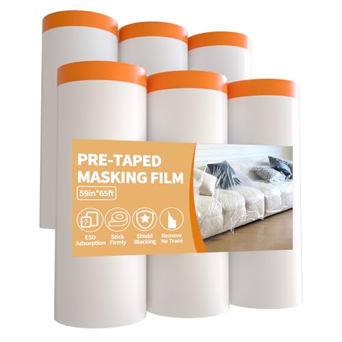 Painters Plastic with Tape 59 in x 65 ft, 6 Rolls - size: 59in x 65Ft