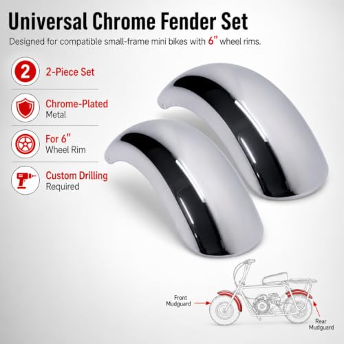 JMCHstore 2 Universal Mini bike Chrome Fender for Monster Mega Moto MMB80 Baja DB30, Coleman CT100U CC100X RB100 105cc; Mudguard for FPR GMB100 Motovox MBX10, Mototec Mini Bike parts - size: 100CC