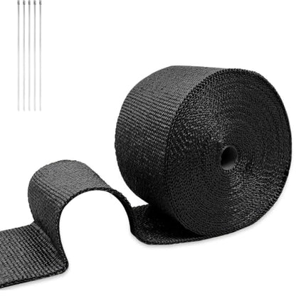 2" x 16.5' Black Exhaust Wrap Basalt Fiber with 5 Metal Ties - color: Black, size: 2" x 16.5'
