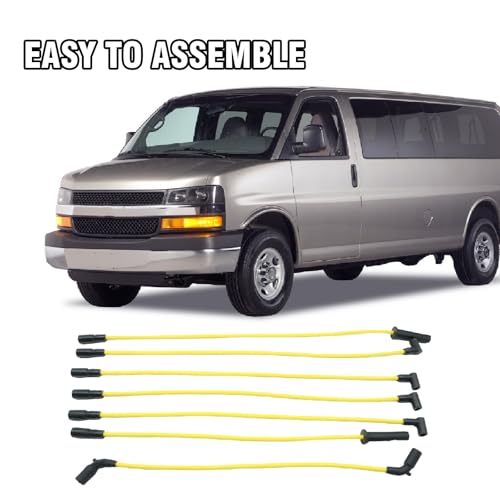 7 Pack 8mm Ignition Spark Plug Wire Set, Replacement for Chevrolet Express 1500 2500 1996-2005 Replacement for GMC Savana 1500 2500 1996-2007 4.3L V6 Engine