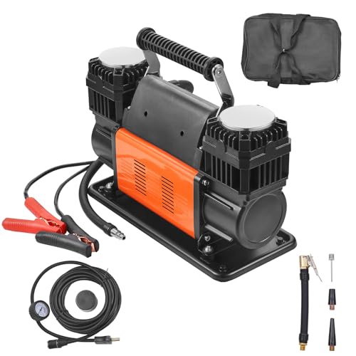 VEVOR 10.6 CFM Heavy Duty Air Compressor, 30s Fast Inflation | 1080W Dual-Cylinder Portable Tire Inflator, 12V 150PSI Offroad Air Pump with Adapters for Trucks Car SUV 4 x 4 Vehicle RV - size: 14.37 x 5.91 x 8.94 in