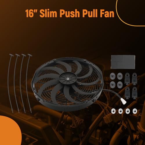 maXpeedingrods 16" Universal Slim Fan 3500FCM Push Pull Electric Radiator Cooling 12V Mount Kit - size: 16 inch