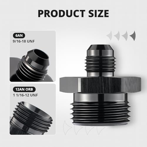 EVIL ENERGY 6AN Flare to 12AN ORB Male 2PCS Fuel Rail Adapter Fitting Black - size: 12AN ORB to 6AN