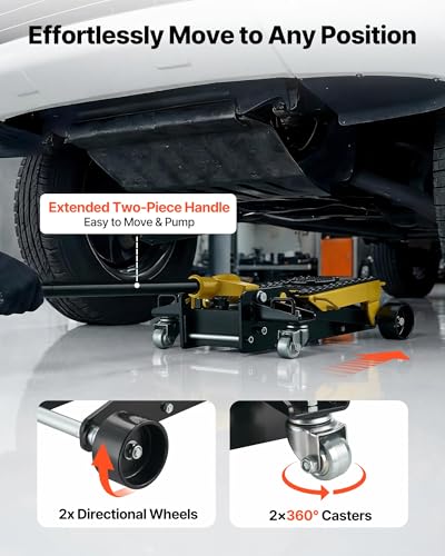 VEVOR Low Profile Floor Jack, 2 Ton (4409 lbs) Capacity, Steel Racing Floor Jack with Single Piston Quick Lift Pump, Hydraulic Trolley Car Lift for Cars, Motorcycles, ATVs, Lifting Range 5.7"-17"
