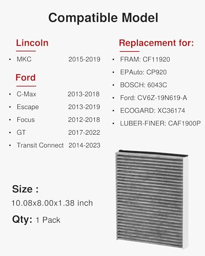 Puroma Cabin Air Filter Activated Carbon for CF11920 CP920 6043C Ford C-Max - style: CAF920S