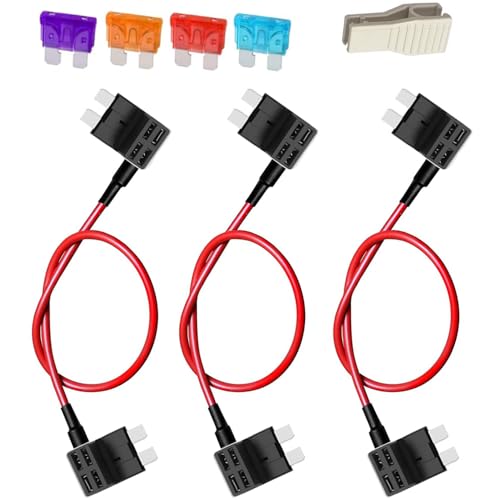 Gebildet 3pcs Standard Double Head Fuse tap, Bypass Cable, Repair Fuel Pump Relay Bypass Cable with 4pcs Fuse (3/5/10/15Amp) and Extractor - style: ATC-double head