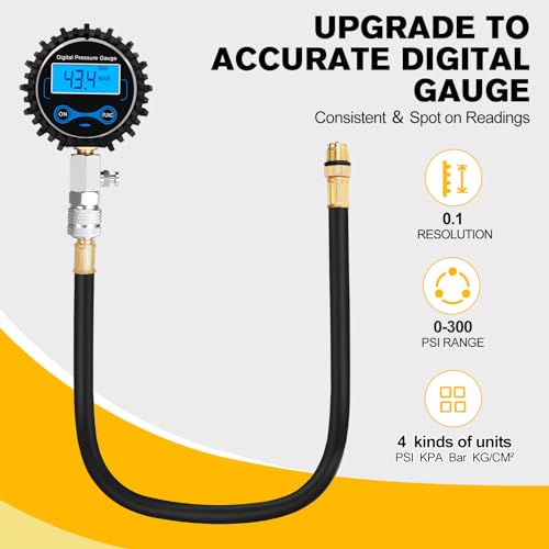BETOOLL 8pcs Compression Tester Automotive - Digital Compression Gauge 0-300PSI for Petrol Engine Cylinder Compression Test Tool Kit with Adapters & Hose - color: Red