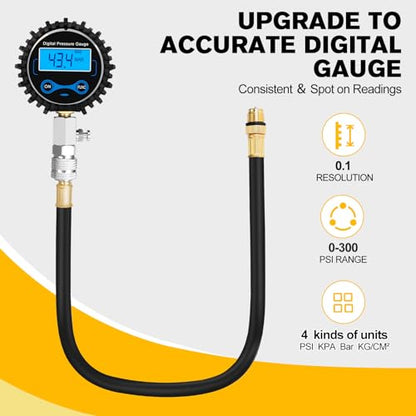 BETOOLL 8pcs Compression Tester Automotive - Digital Compression Gauge 0-300PSI for Petrol Engine Cylinder Compression Test Tool Kit with Adapters & Hose - color: Red