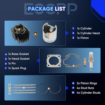 ECCPP 60cc Cylinder Piston Top End Rebuild Kit 1981-2009 for Yamaha PW50 - size: 60CC-93310-210M0-00