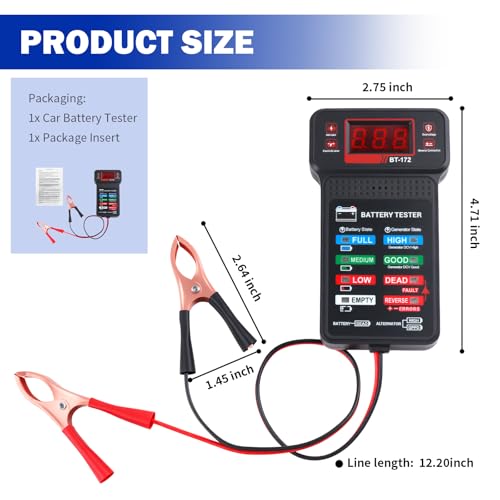 Car Battery Testers with LCD Display & LED Indicators,Battery Load Tester 12v Automotive,Universal Car Batteries Testers and Alternator Tester Cars Tools for 12v Vehicles