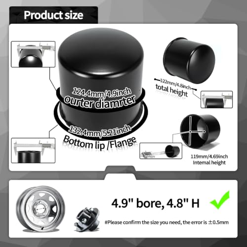2Pcs 4.9" OD 4.8" H Domed Style Trailer Wheel Center Caps for Rim - color: Matt Black, size: 4.9" OD 4.8" H