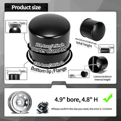 2Pcs 4.9" OD 4.8" H Domed Style Trailer Wheel Center Caps for Rim - color: Matt Black, size: 4.9" OD 4.8" H