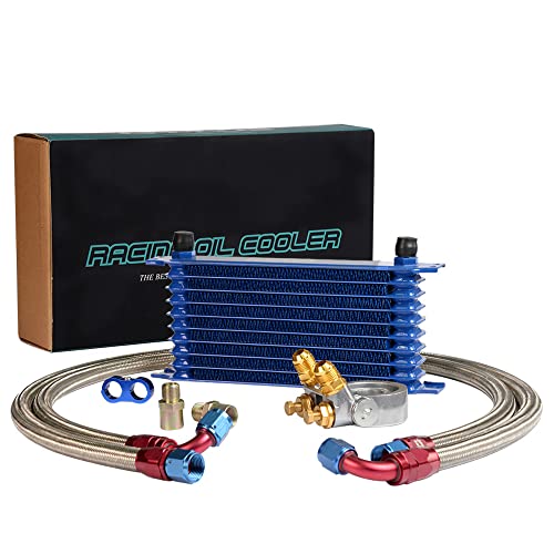 PIT66 Universal AN10 Engine Transmission Oil Cooler Compatible with Japanese Model Blue 10 Row Aluminum with Filter Relocation Kit C Set 1 - color: Blue, size: 10 Row Japanese Model-C Set 1