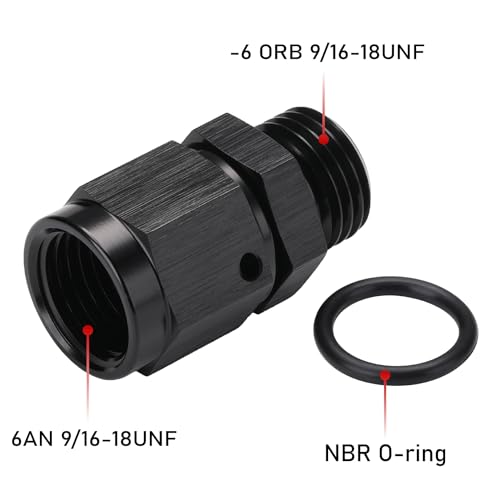 6AN Female Flare Swivel to 6AN -6 ORB Male O-ring Boss Fuel Rail Fitting Adapter Straight Aluminum Black - color: Black, size: 6AN Female to -6 ORB Male
