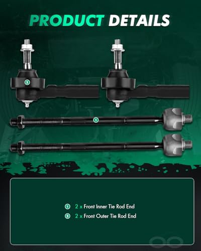 SCITOO 4pcs Front Suspension Kit Inner Outer Tie Rod End Fit 2001-2004 For Dodge Caravan For Dodge Grand Caravan For Chrysler Town & Country