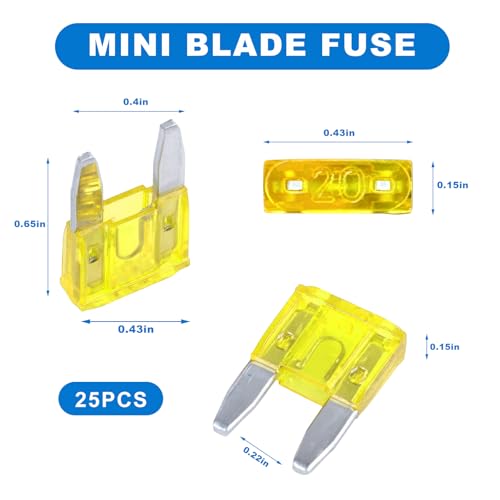 5 PCS 20 Amp Mini Car Fuses, 20A Automotive Blade Fuse Kit for Short Circuit Protection, Blade Style Fuses Replacement for Car RV Truck SUV Motorcycle, Car Accessories - color: 20A