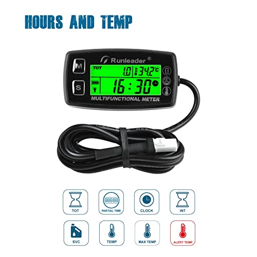 Runleader Tach Hour Meter Engine Water/Oil Temp Gauge RL-HM035A-TS001 - size: RL-HM035A-TS001